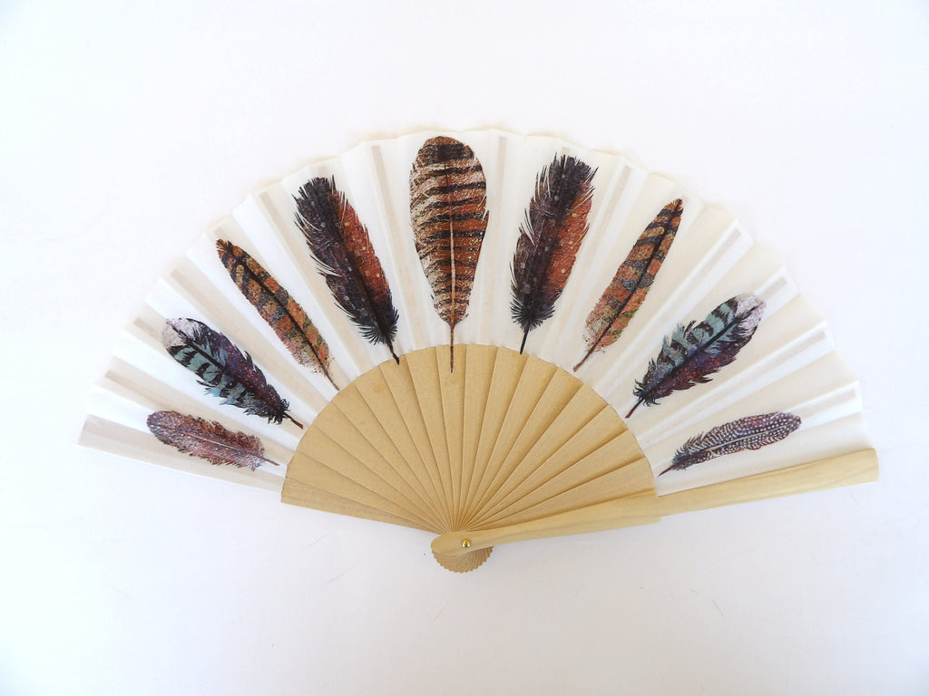 Feathers Hand fan, BIrds Holding Fan, Handheld Fan, Japanese hand fan, Party Summer Accessory, Wedding Favor, Contemporary Fan