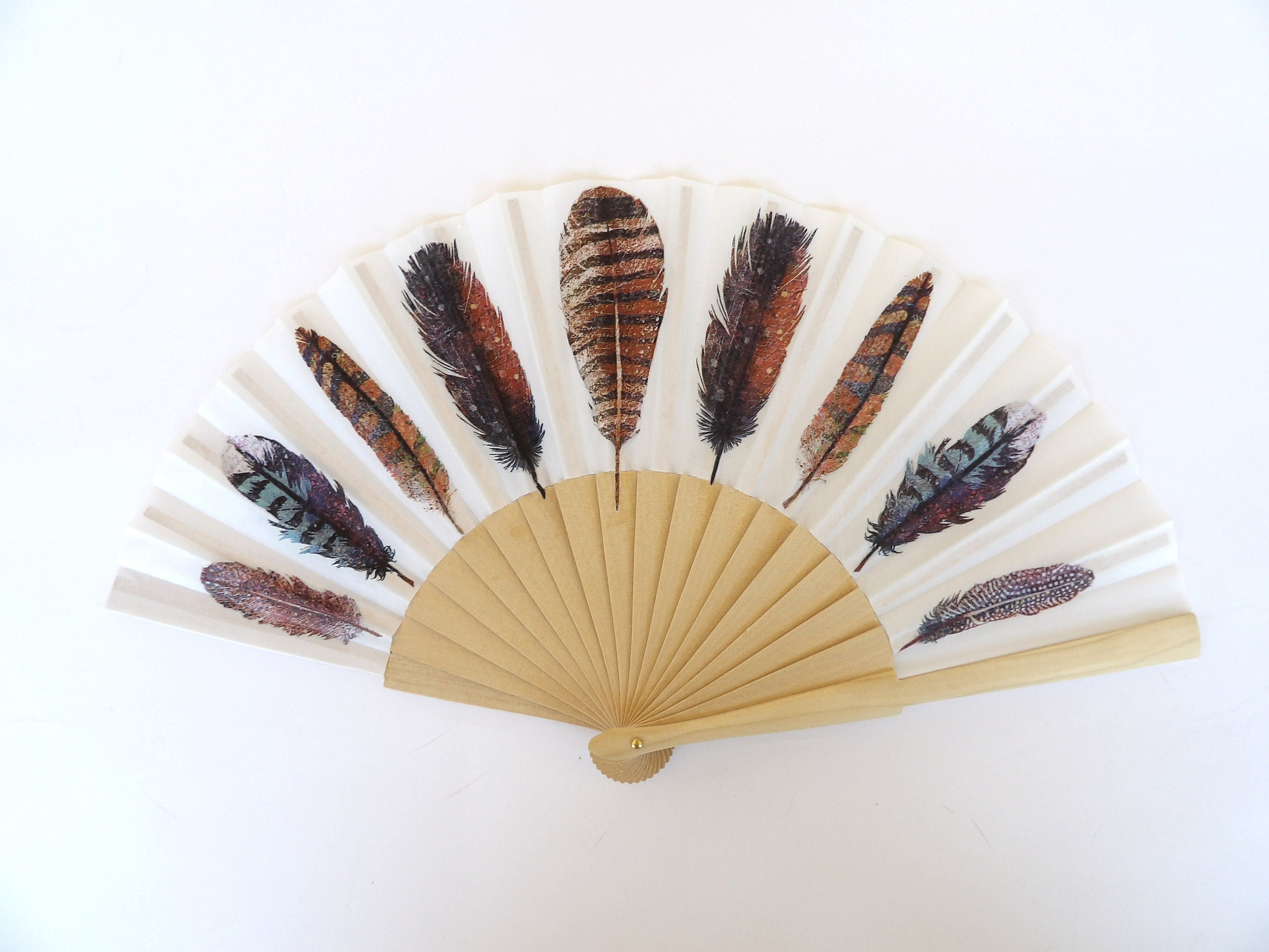 Feathers Hand fan, BIrds Holding Fan, Handheld Fan, Japanese hand fan, Party Summer Accessory, Wedding Favor, Contemporary Fan