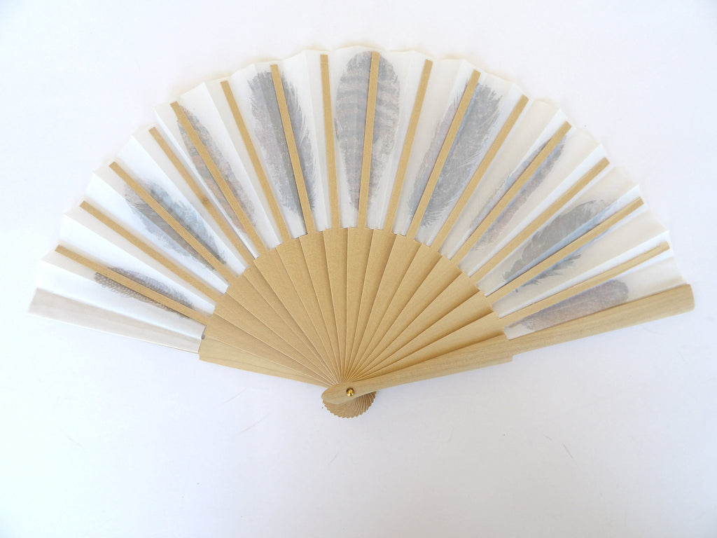 Feathers Hand fan, BIrds Holding Fan, Handheld Fan, Japanese hand fan, Party Summer Accessory, Wedding Favor, Contemporary Fan
