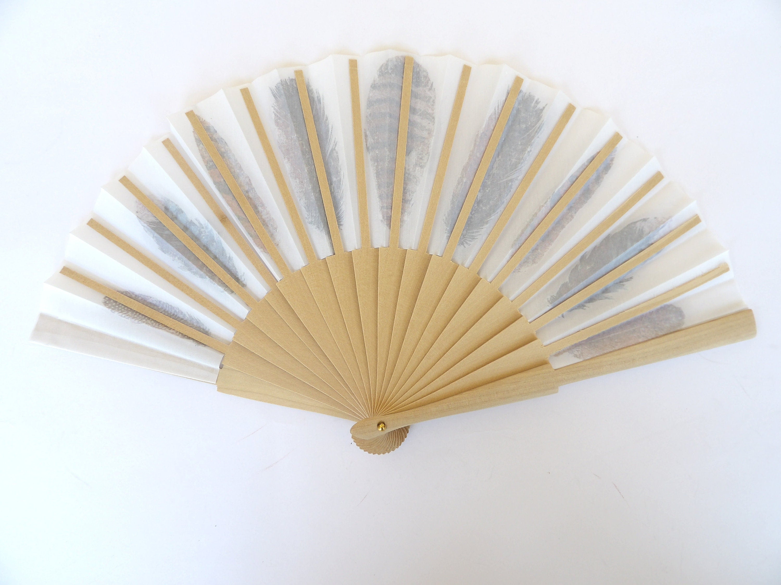 Feathers Hand fan, BIrds Holding Fan, Handheld Fan, Japanese hand fan, Party Summer Accessory, Wedding Favor, Contemporary Fan