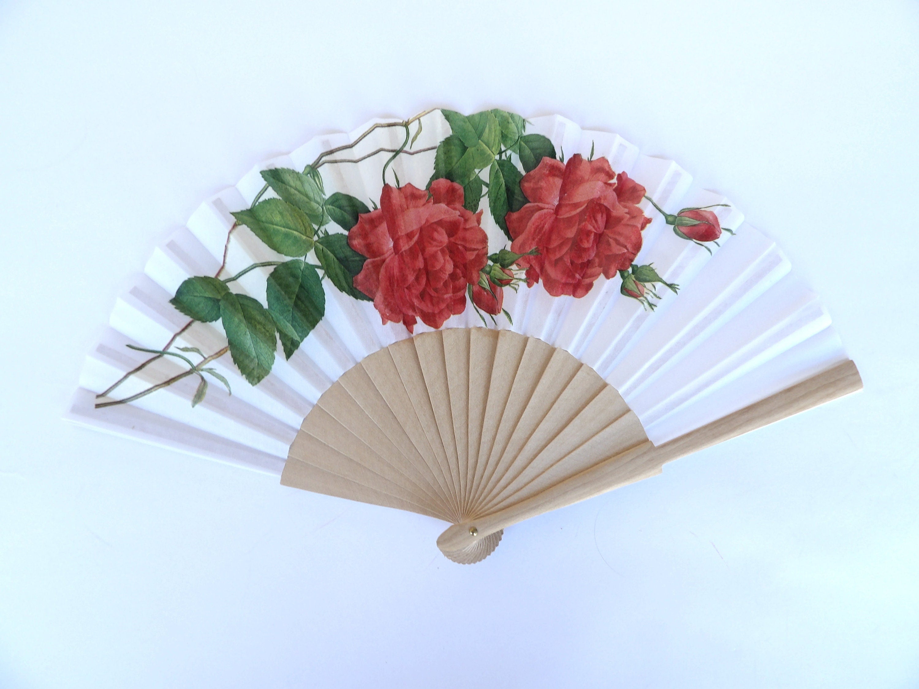 Elegant Hand Fan, Red Roses holding fan, japanese fan, party accessory, wedding flavor, contemporary fan, floral pattern complement,