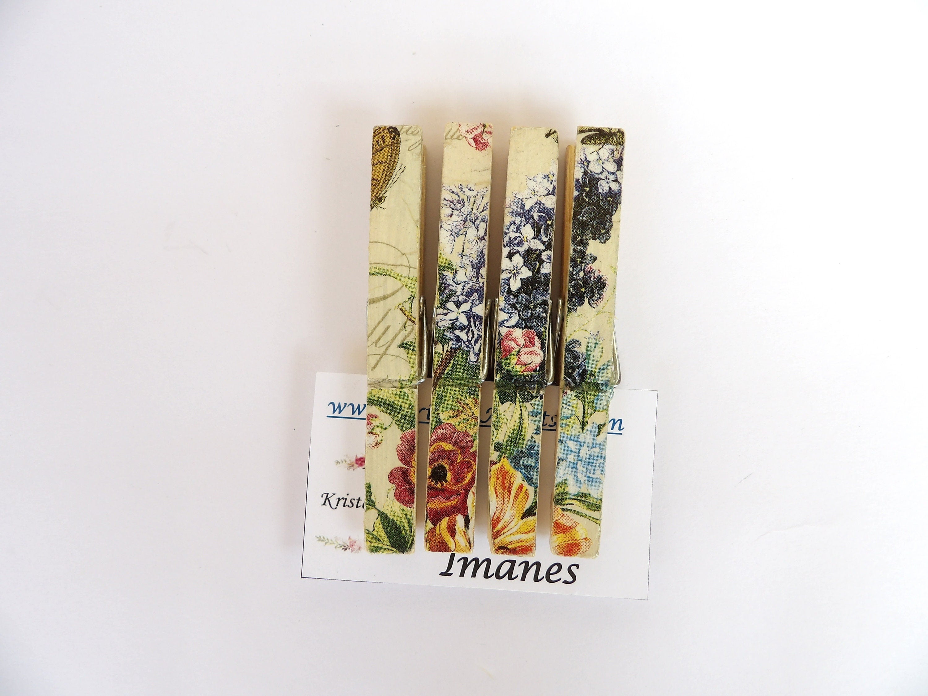 Set of 4 clothes pin magnets, fridge magnet, office clips, memo organizer, vintage clothespin, decorated clips, teacher gift, photo holder