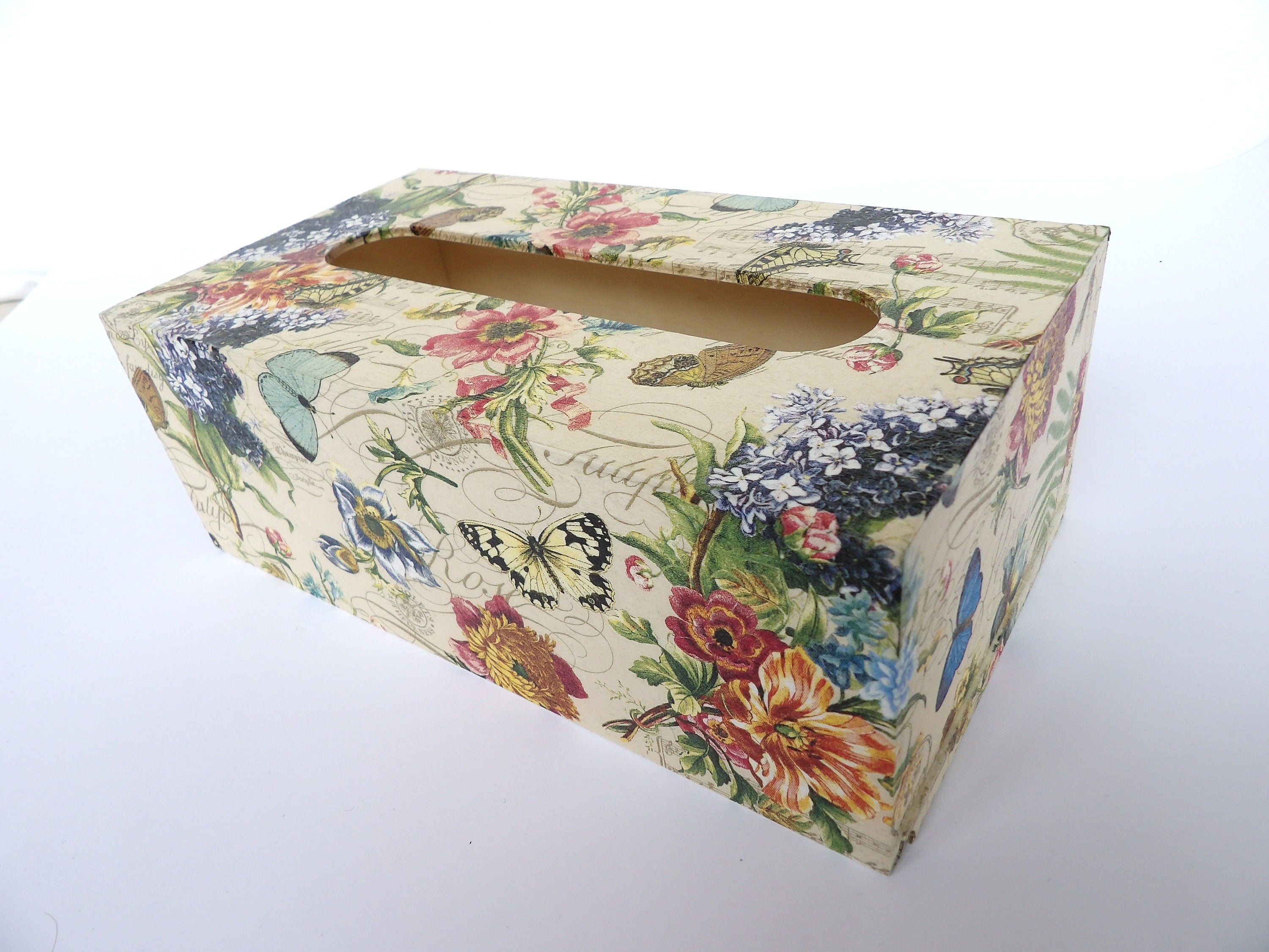 Floral Tissue Box Cover, Rectangular Tissue Box, Flat Napkins Box, Floral Box, Tissue Dispenser, Kithchen Napkins Holder, Home Gift