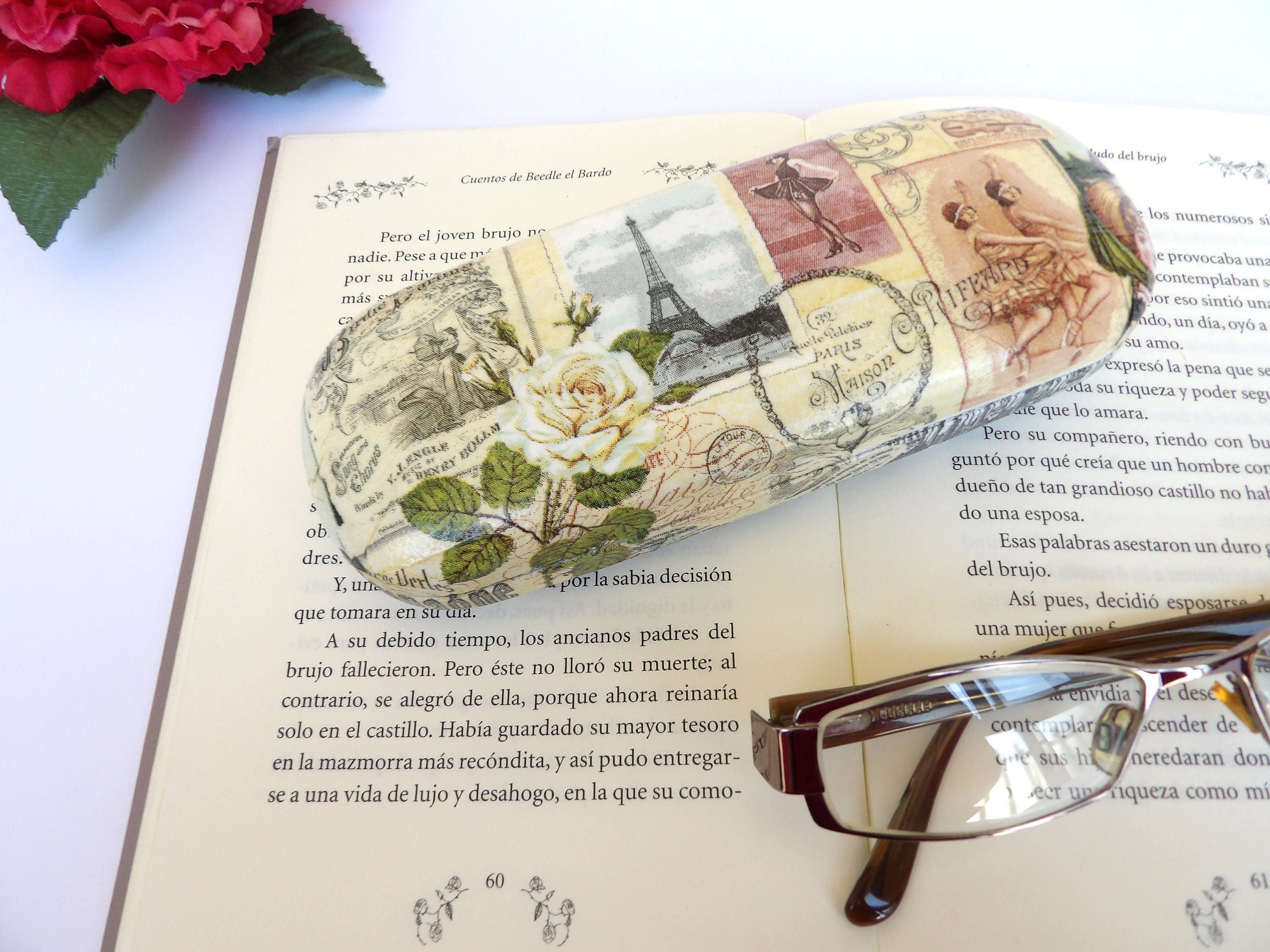 Paris Eyeglass Case, Hard Glasses Case, Paris Dancers Storage Box, Spectacle Case, Shabby Chic Case, Reading Accessory, OOAK Gift for Mom