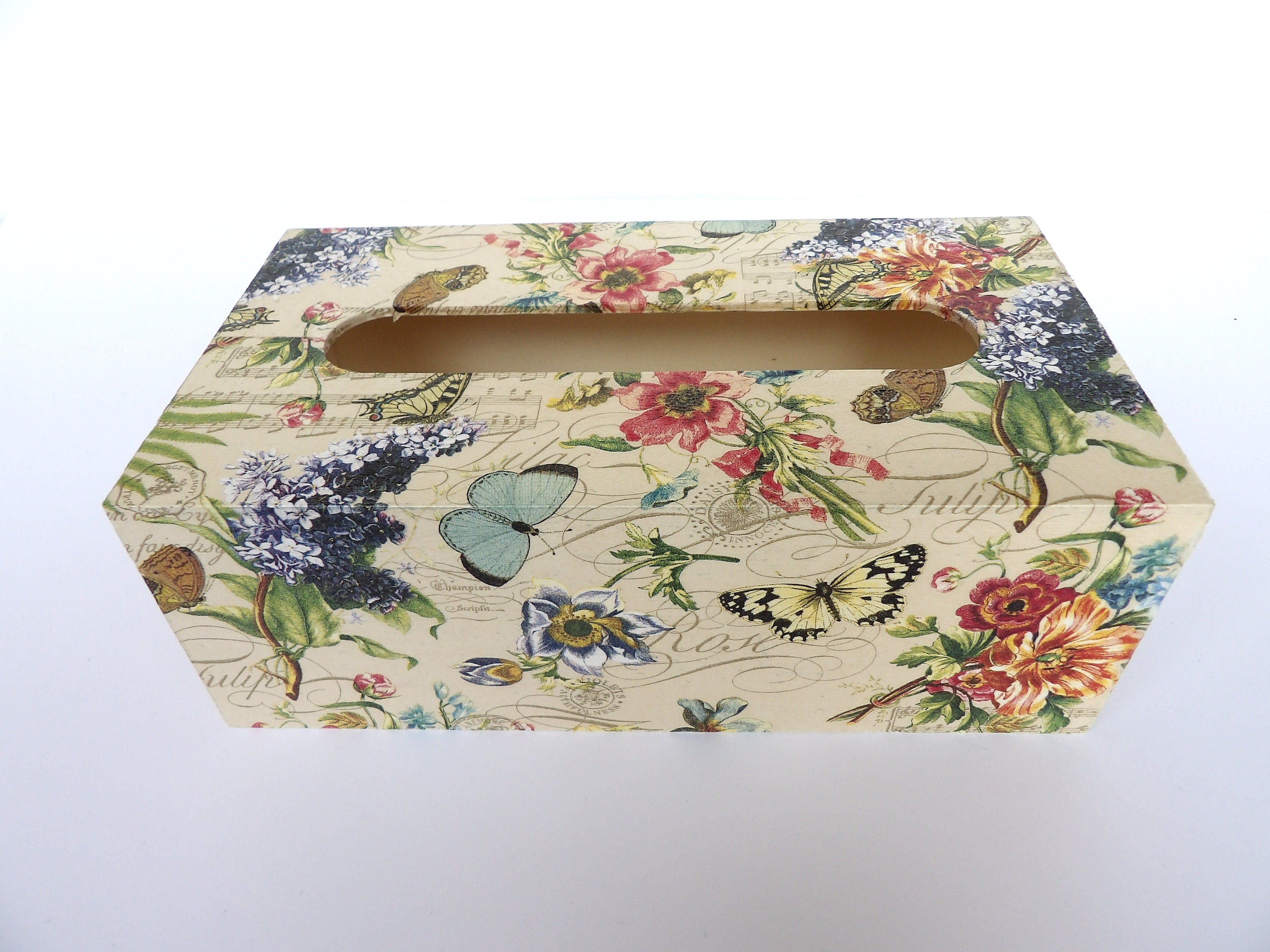 Floral Tissue Box Cover, Rectangular Tissue Box, Flat Napkins Box, Floral Box, Tissue Dispenser, Kithchen Napkins Holder, Home Gift