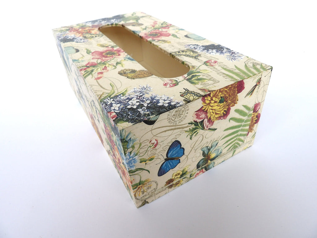 Floral Tissue Box Cover, Rectangular Tissue Box, Flat Napkins Box, Floral Box, Tissue Dispenser, Kithchen Napkins Holder, Home Gift