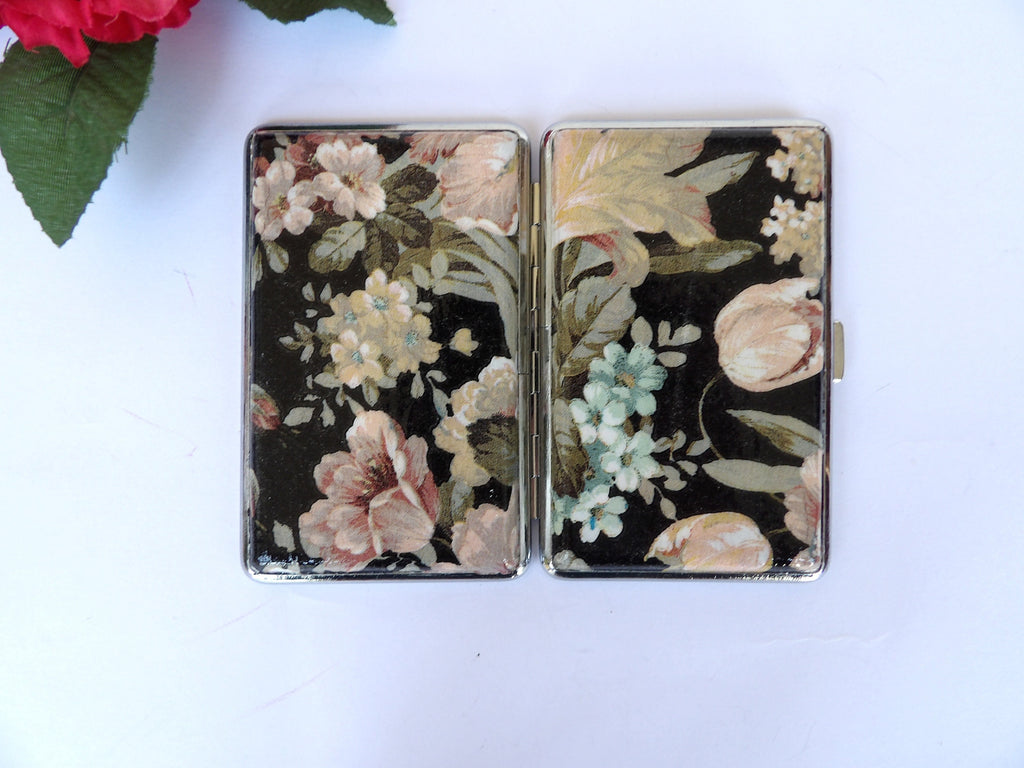 Woman Slim 100's Cigarrette Case, Floral Box, Business Card Case, Gift for Smokers, Elegant Gift for Her, OOAK Credit Card Case, Bag Purse