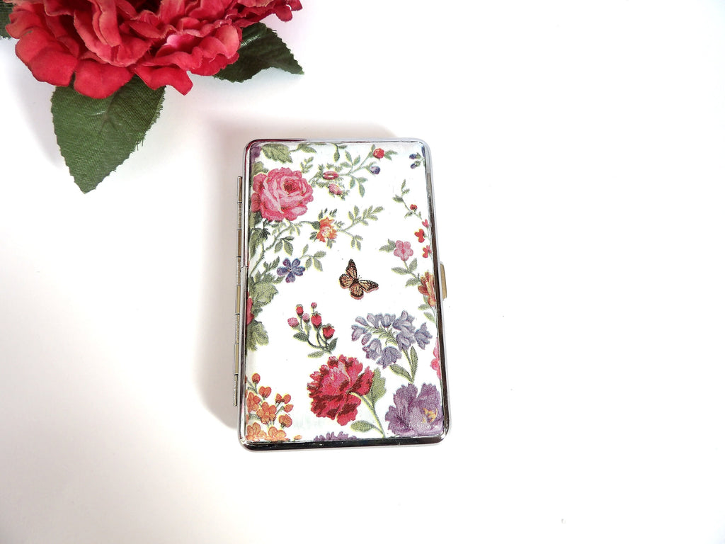 Flower cigarette case, slim cigarette box, business card case, gift for her, gift for smokers, doble sided case, credit card case, OOAK gift