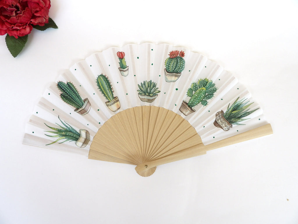 Cactus Hand Fan, Botanical Hand Fan, Suculent Lovers Hand Fan, Floral Holding Fan, Wedding Accessory, Hot Summer Days Fan, Bride Hand Fan