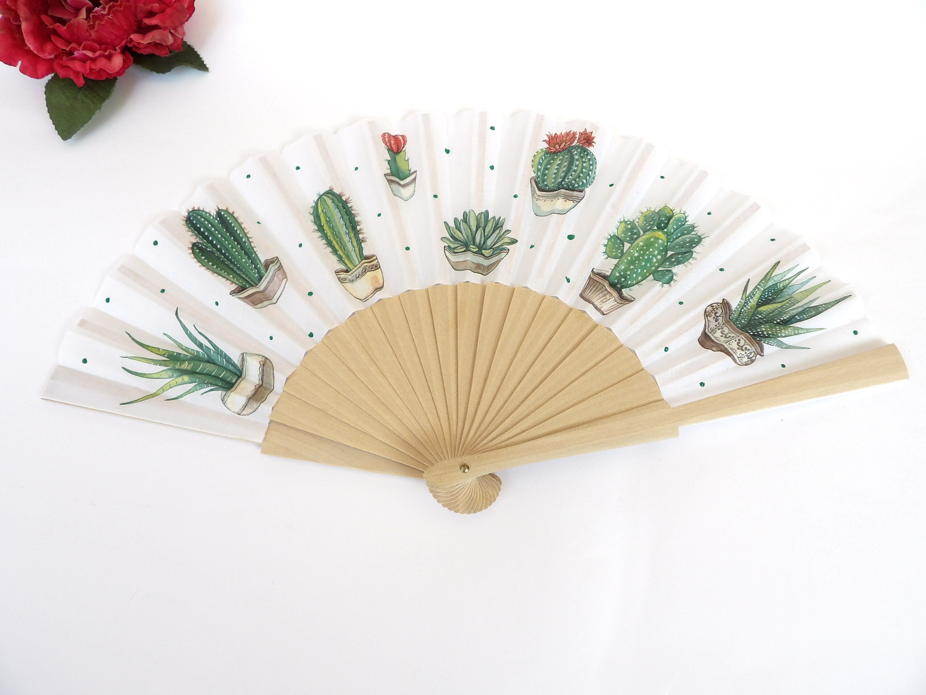 Cactus Hand Fan, Botanical Hand Fan, Suculent Lovers Hand Fan, Floral Holding Fan, Wedding Accessory, Hot Summer Days Fan, Bride Hand Fan