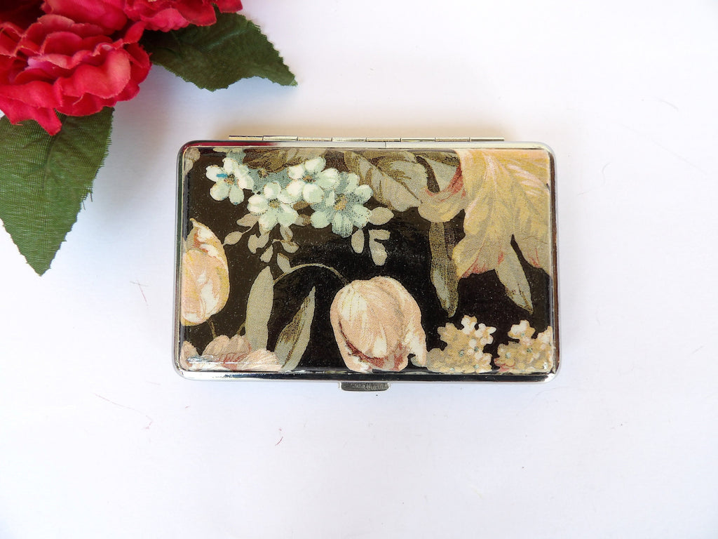 Woman Slim 100's Cigarrette Case, Floral Box, Business Card Case, Gift for Smokers, Elegant Gift for Her, OOAK Credit Card Case, Bag Purse
