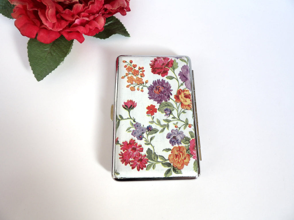 Flower cigarette case, slim cigarette box, business card case, gift for her, gift for smokers, doble sided case, credit card case, OOAK gift