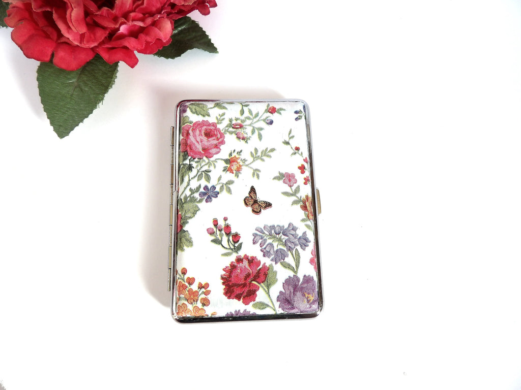 Flower cigarette case, slim cigarette box, business card case, gift for her, gift for smokers, doble sided case, credit card case, OOAK gift