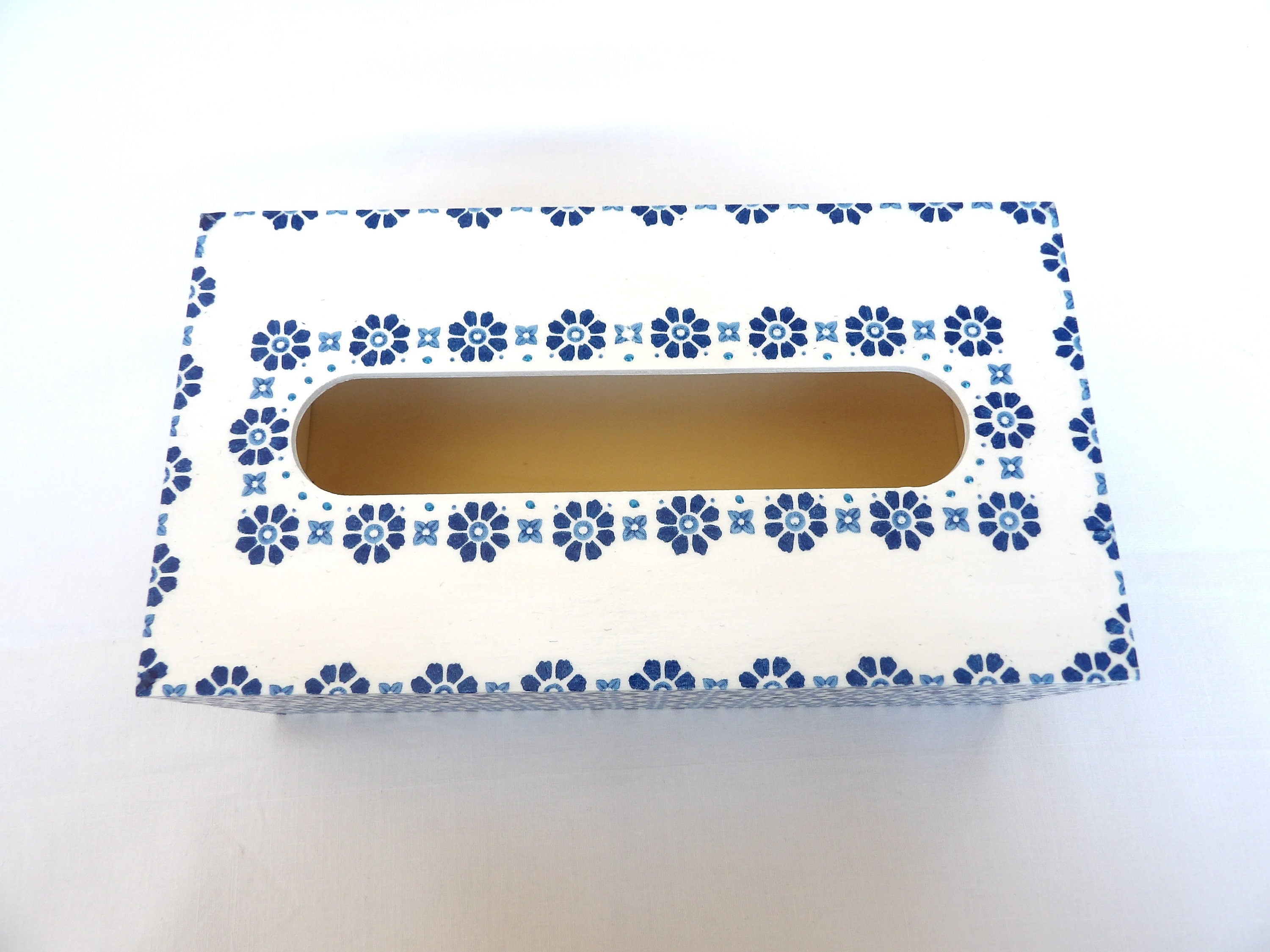 Blue Mediterranean Tile Wooden Tissue Box Cover: Decoupage Decor