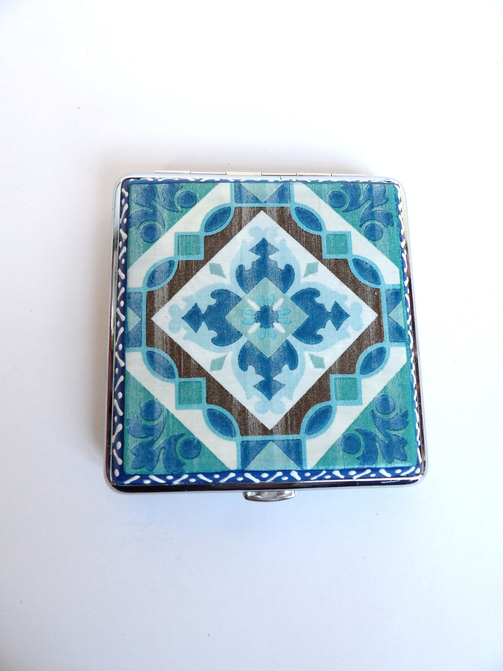 Blue Tiles Cigarrette Case, Regular Size Cigarrette Box, Smoking Accessory, Women Business Card Case, Cigarrette Wallet, Backpack Purse