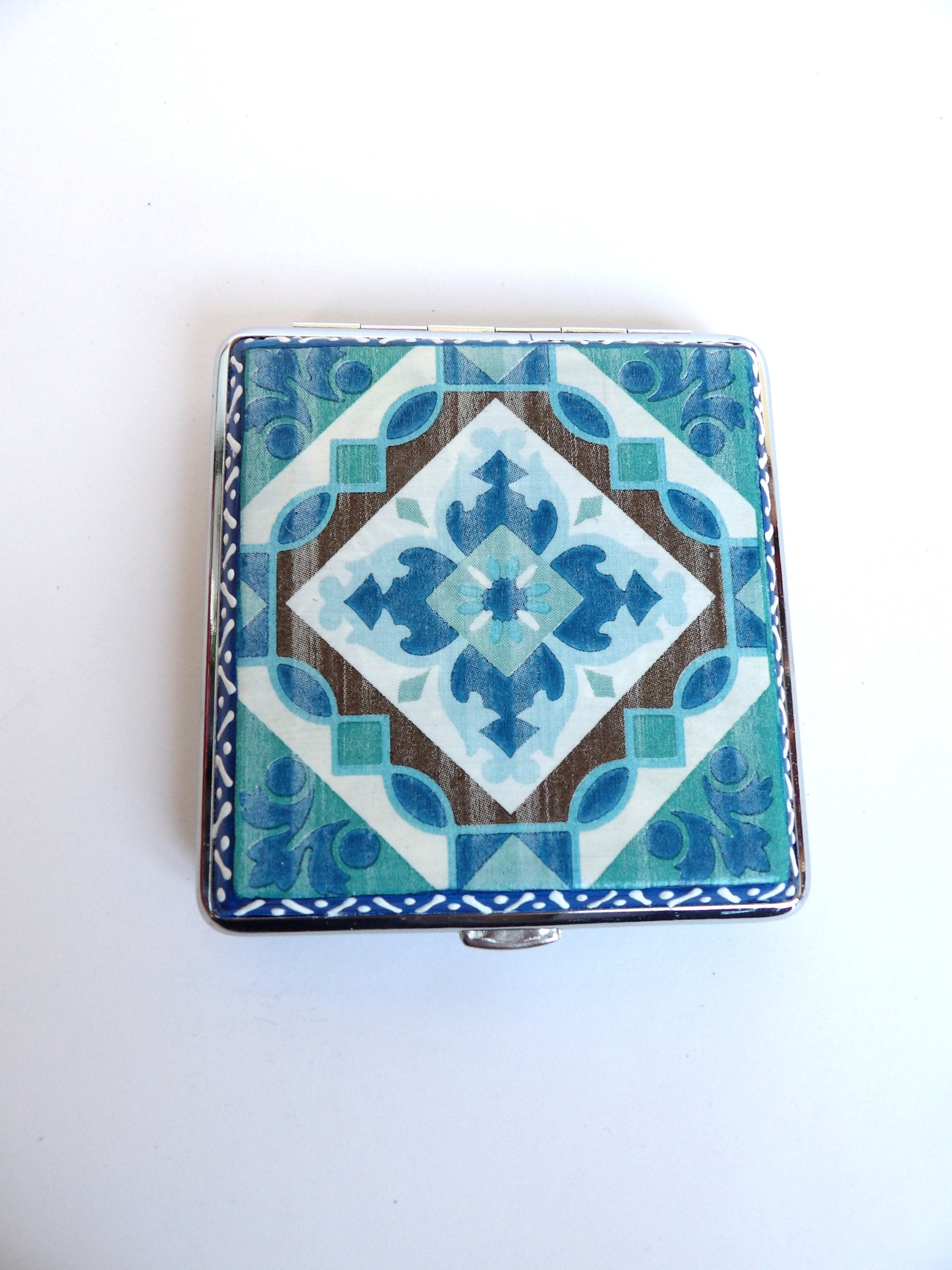 Blue Tiles Cigarrette Case, Regular Size Cigarrette Box, Smoking Accessory, Women Business Card Case, Cigarrette Wallet, Backpack Purse