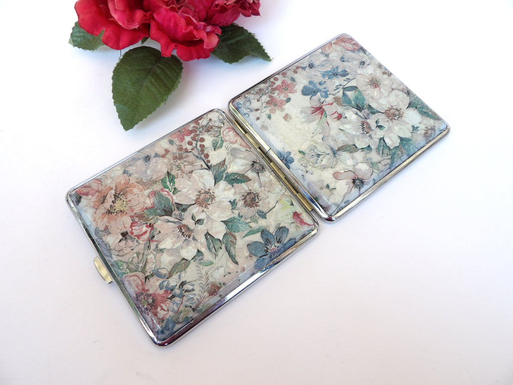 Floral Cigarette Case, ID Card Case, Business Card Case, Distresed Floral Case, Credit Card Wallet, Fashion Cigarrette Holder