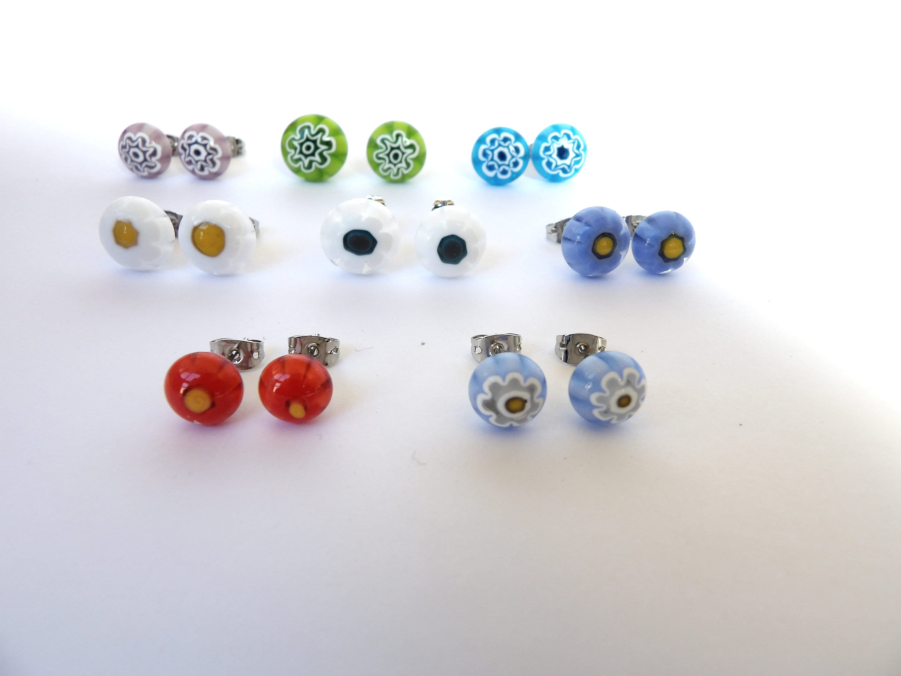 Small Murano Glass Stud Earrings, Millefiori Earrings, Round Minimalistic Earrings,  Handmade Murano, Murano Jewerly