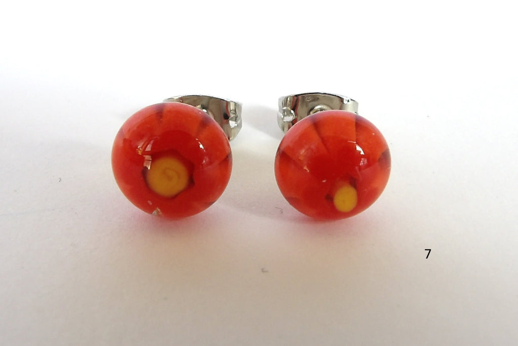 Small Murano Glass Stud Earrings, Millefiori Earrings, Round Minimalistic Earrings,  Handmade Murano, Murano Jewerly