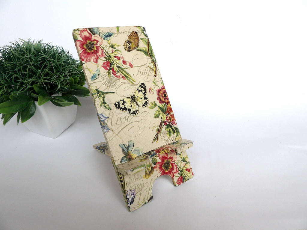 Floral Phone Holder for Desk , Charging Stand, Tech Gift for Her, Device Holder, Teacher Gift, Cell Phone Stand, Smartphone Holder Black