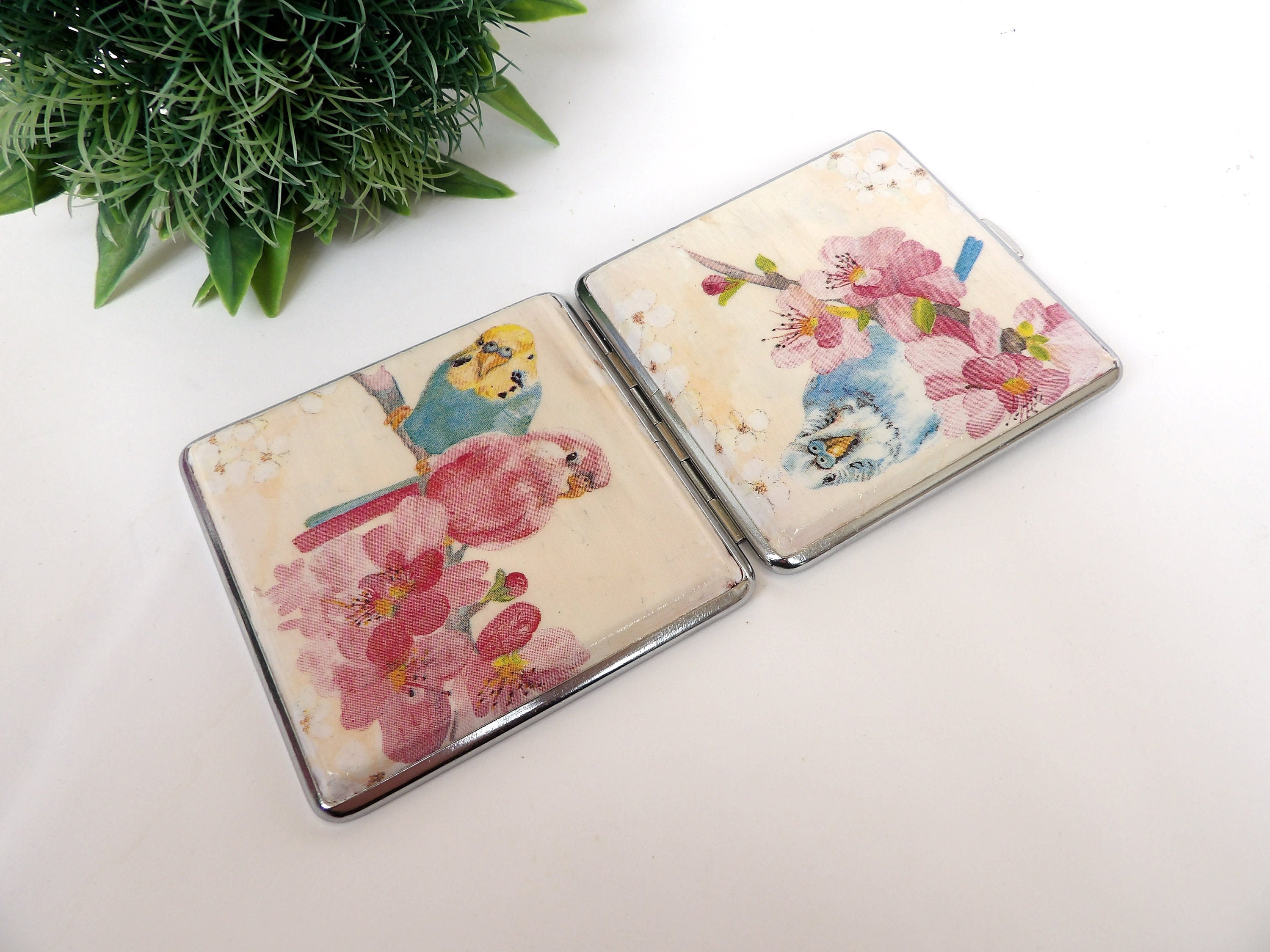 Budgie Parrot King size metal Cigarette Case