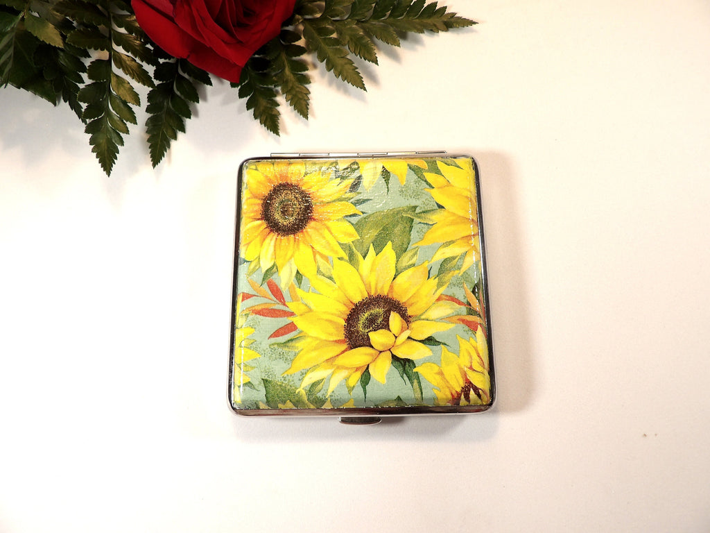 Sunflower Cigarette Case, Floral ID Card Case, Business Card Case, Distresed Floral Case, Credit Card Wallet, Fashion Cigarrette Holder