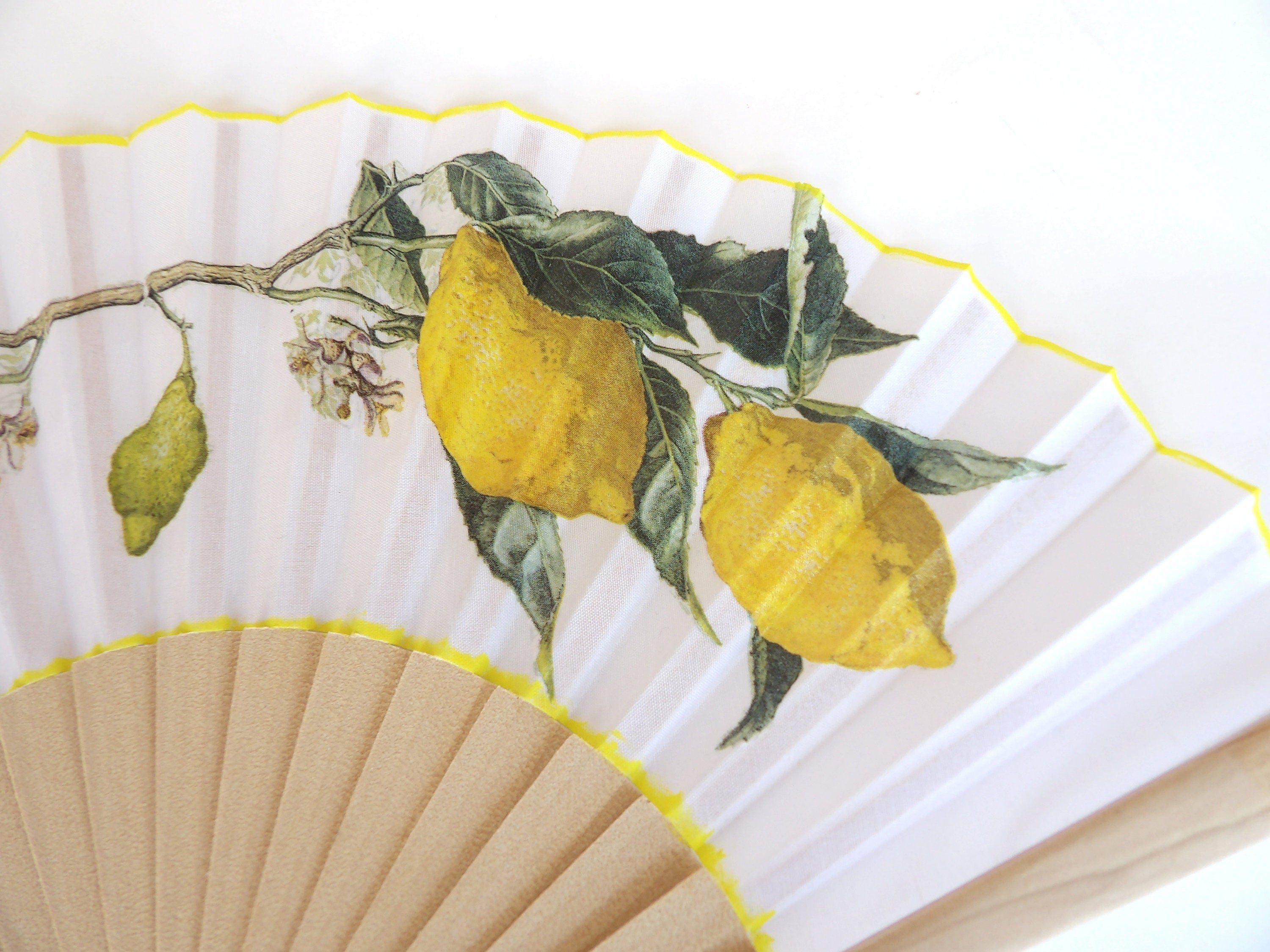 Lemon Hand Fan, Citric Folding Fan, Wedding Hand Fan, Scllop Handheld fan, Bride Hand Fan, Summer Accessory, Gift for Her