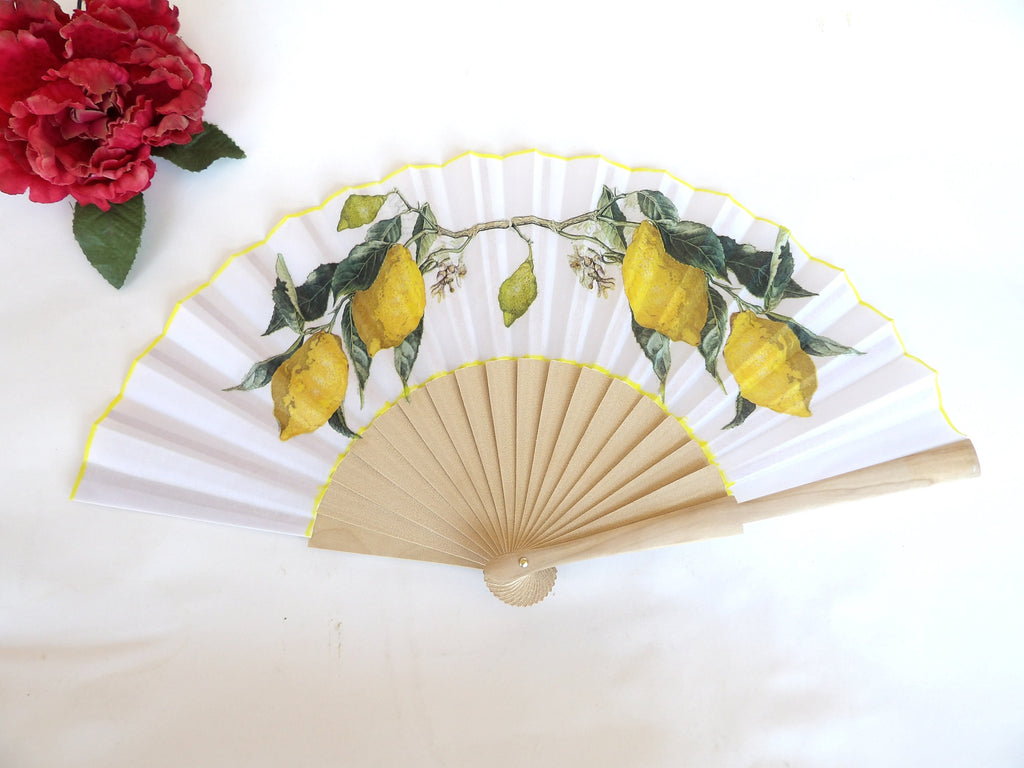 Lemon Hand Fan, Citric Folding Fan, Wedding Hand Fan, Scllop Handheld fan, Bride Hand Fan, Summer Accessory, Gift for Her