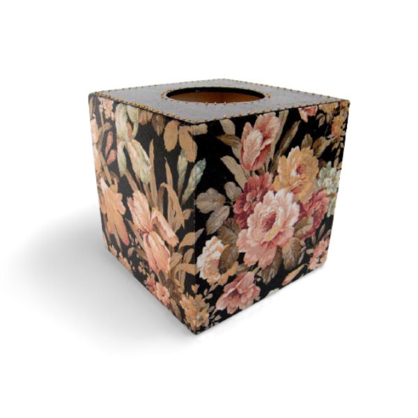 Elegant Tissue Cover Box, Wooden Napkins Box, Floral Storage Box, New Home Gift, Housewarming Gift, Black and Gold Decor, Dispenser