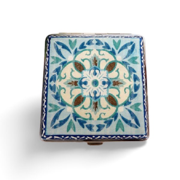 Blue Tiles Credit Card Case, Regular Size Cigarrette Box, Smoking Accessory, Women Business Card Case, Cigarrette Wallet, Backpack Purse