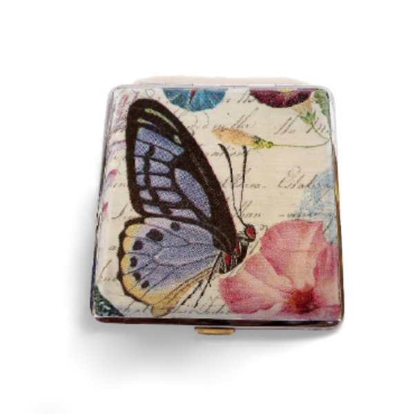 Cigarette Case with Butterflies, ID Card Case, Business Card Case, Distresed Floral Case, Credit Card Wallet, Tropical Cigarrette Holder