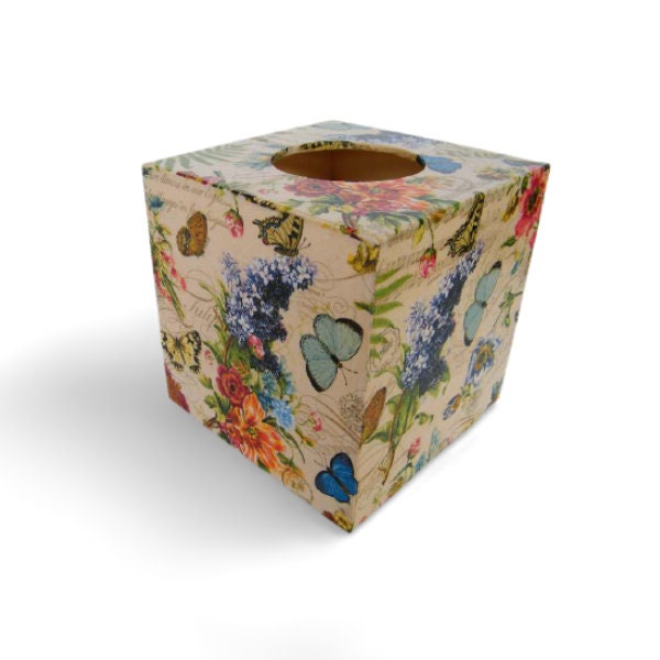 Flowers Tissue Box Cover, Square Tissue Box, Floral Napkins Box, Tissue Dispenser, Kithchen Napkins Holder, New Home Gift, Serviletten Box