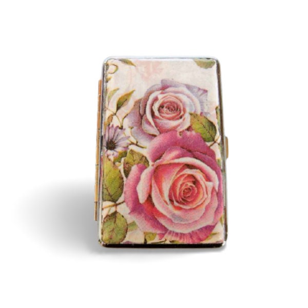 Roses Slim 100s Cigarette Case, Business Card Holder, Cigarette Holder, Credit Card Box, Women Wallet, Floral Gift for Her, Case for Clutch