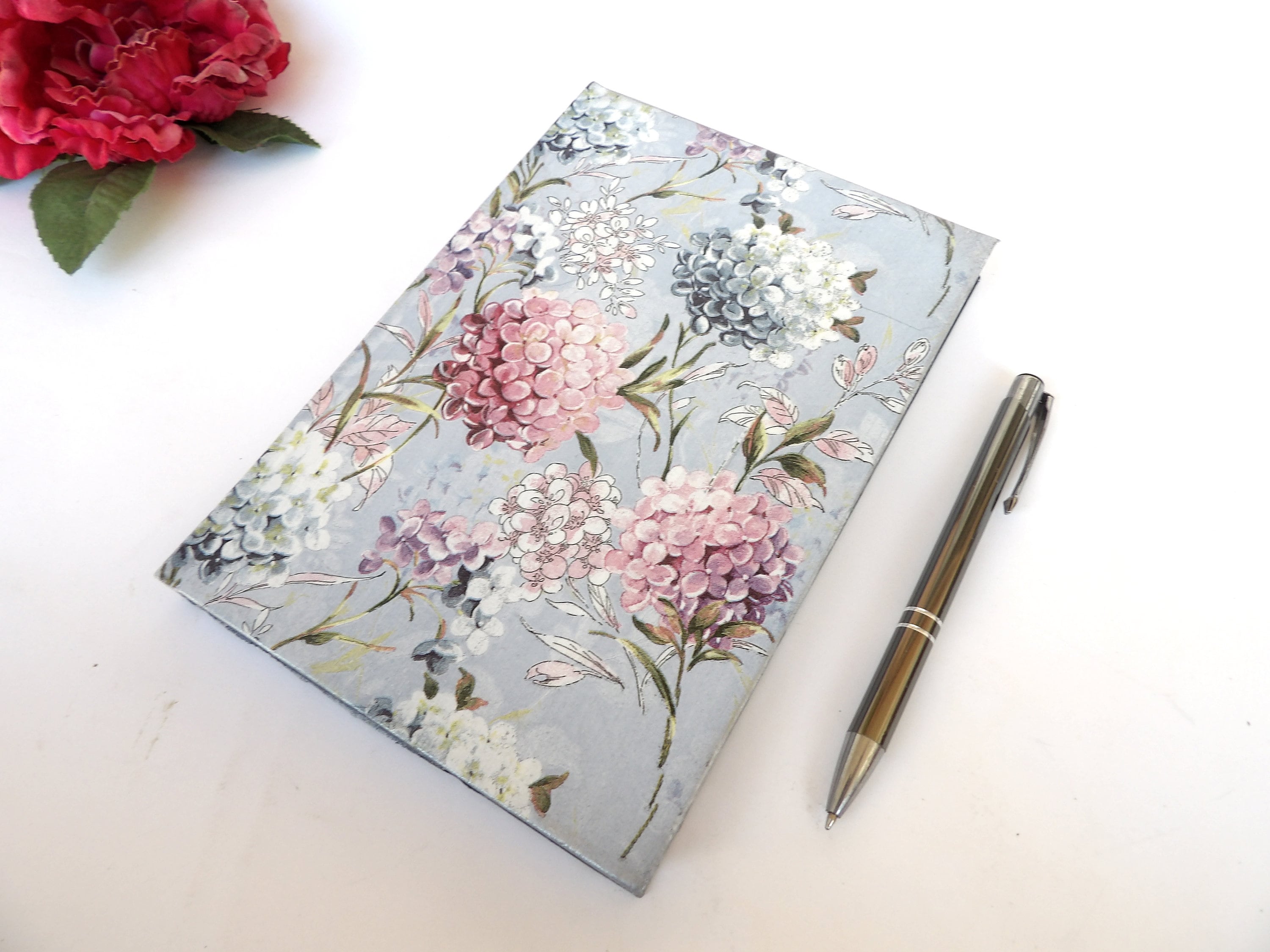 Daily Planner 2026, A5 Hard Cover Diary, Journal, Appointment Book, Agenda Day to a Page, Hortensia Flower, Co-worker gift , Daily Calendar