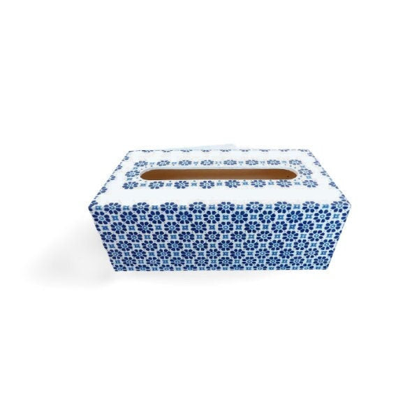 Blue Mediterranean Tile Wooden Tissue Box Cover: Decoupage Decor