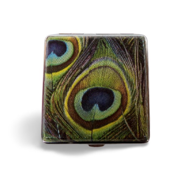 Elegant Peacock Feather Cigarette Case – Vintage Metal Smokers Gift, King Size Box, Unique Wallet for Women