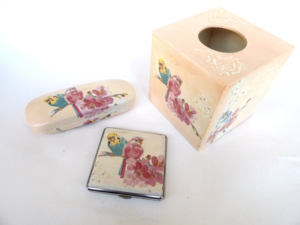 Eyeglass Case with Parrots, Hard Glasses Case, Storage Box, Spectacle Case with Budgies, Shabby Chic Case, Reading Accessory, Gift for Mom