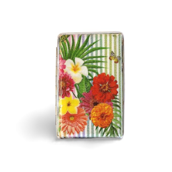 Cigarette case with tropical flowers, business card holder, Slim 100s cigarrette holder, credit card box, women wallet, floral gift for her