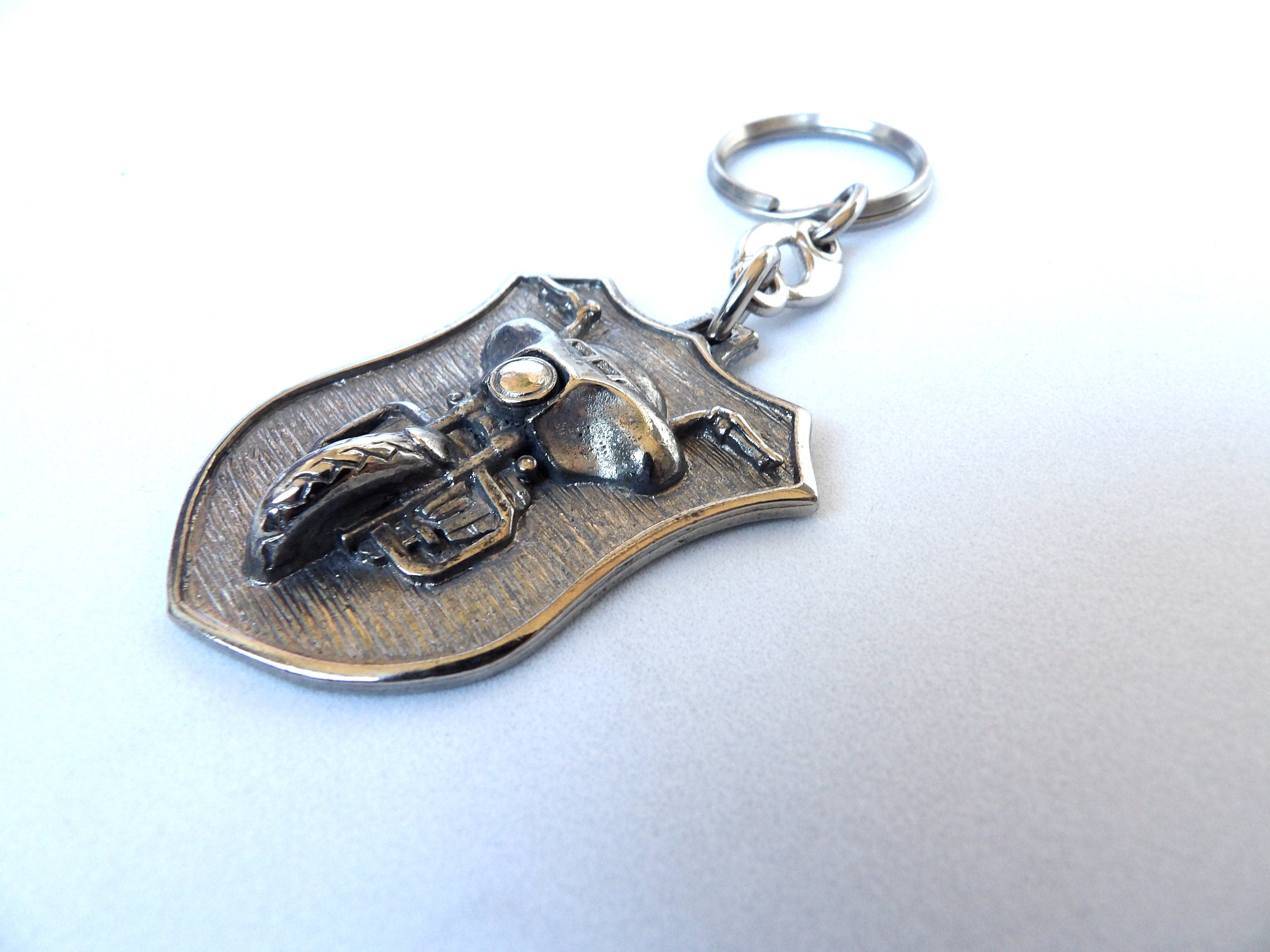 Motorcycle Keychain, Motorbiker Keyring, Sterling Silver 925  Keychain, Biker Collection, Racer Gift, Motos Lovers Gift, Adventure Gift