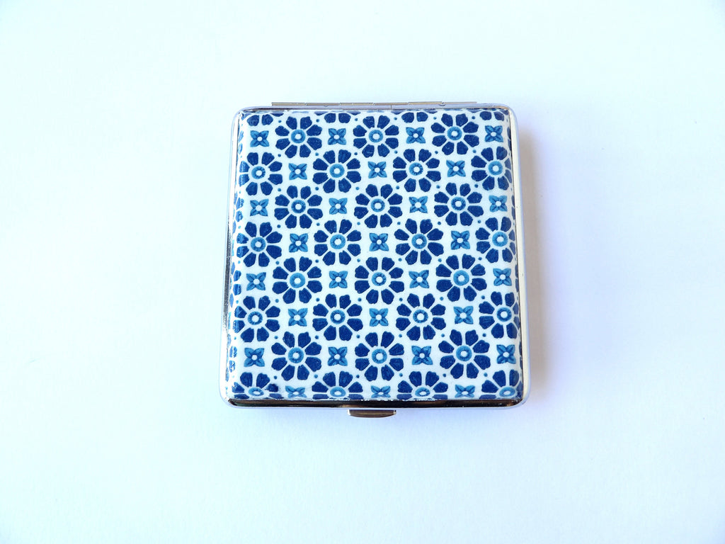 Mediterranean Tiles Cigarette Case, ID Card Case, Business Card Case, Distresed Blue Case, Credit Card Wallet, Fashion Cigarette Holder
