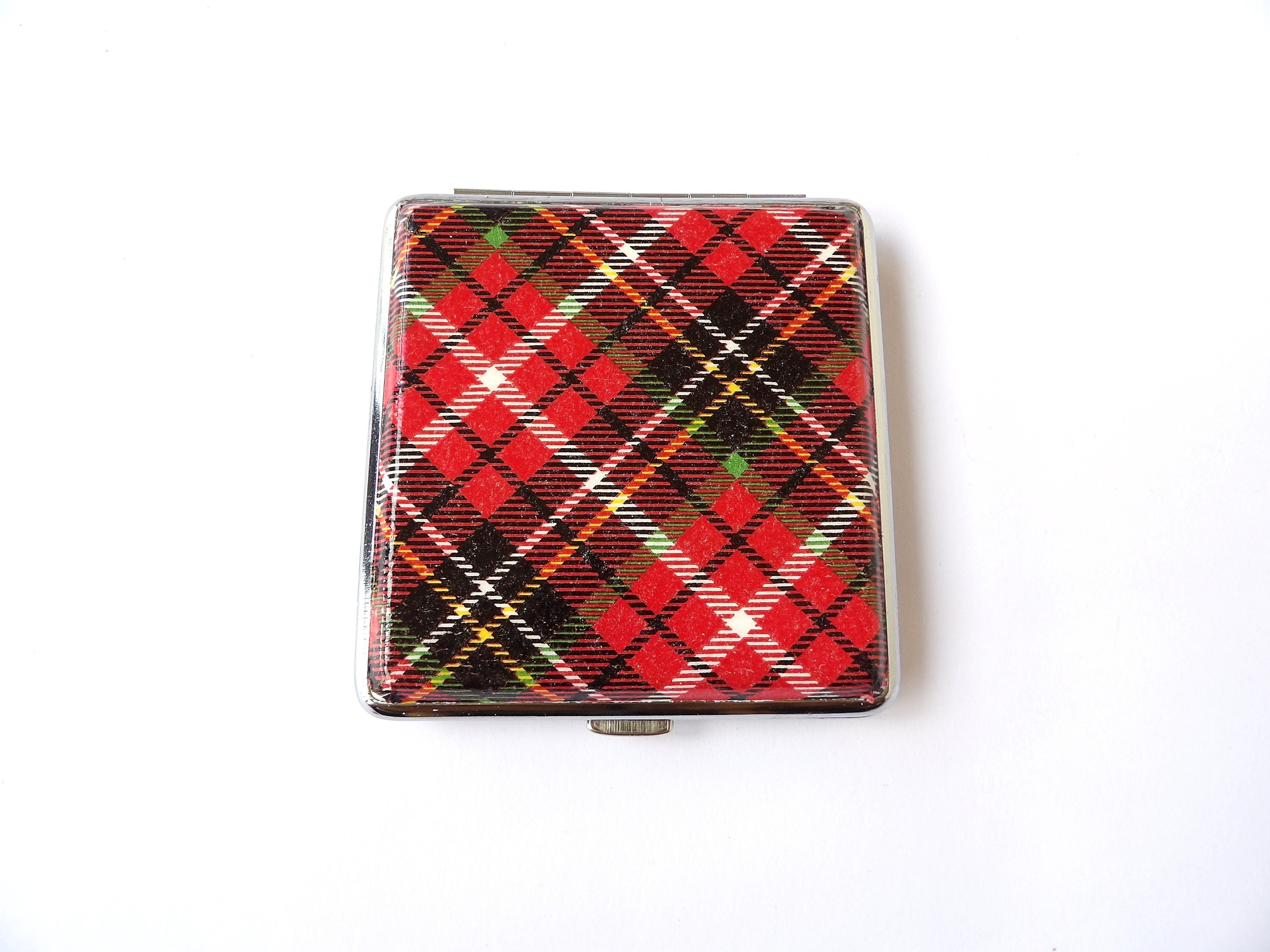 Estuche Tarjetero Cuadros Escoceses Rojos - Cigarrera Elegante - Tarjetero Unisex - Cartera Pequeña Buffalo Plaid