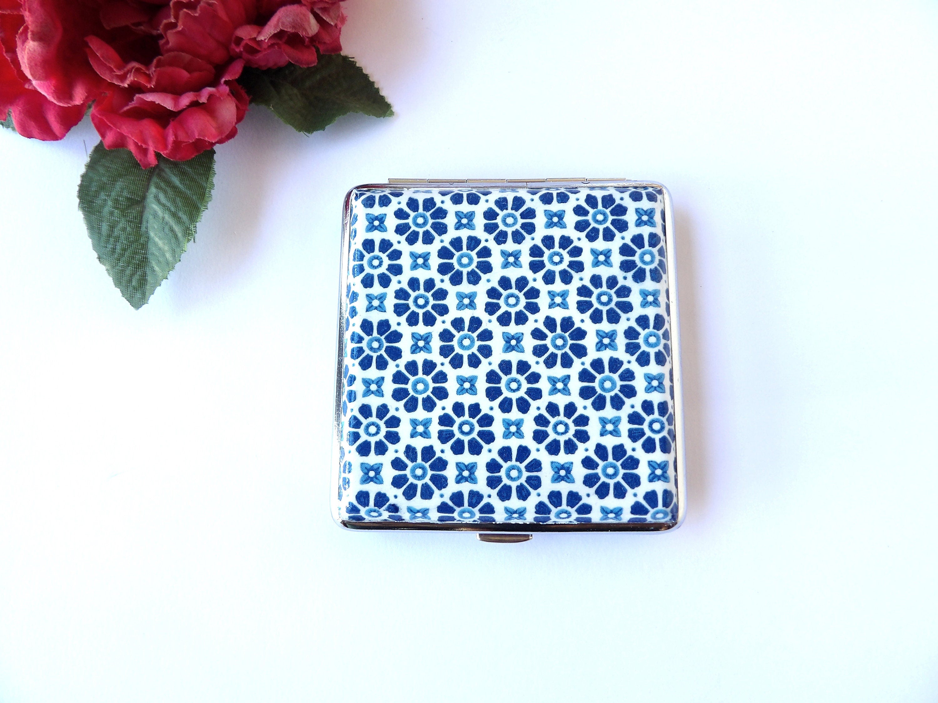 Mediterranean Tiles Cigarette Case, ID Card Case, Business Card Case, Distresed Blue Case, Credit Card Wallet, Fashion Cigarette Holder