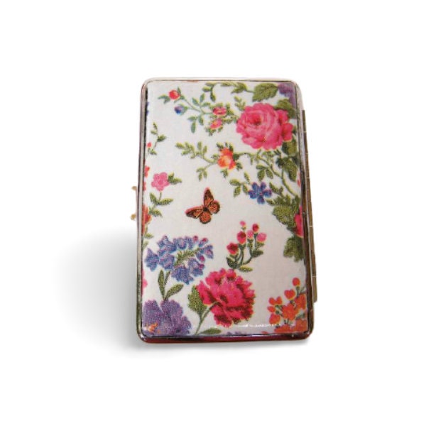 Flower cigarette case, slim cigarette box, business card case, gift for her, gift for smokers, doble sided case, credit card case, OOAK gift