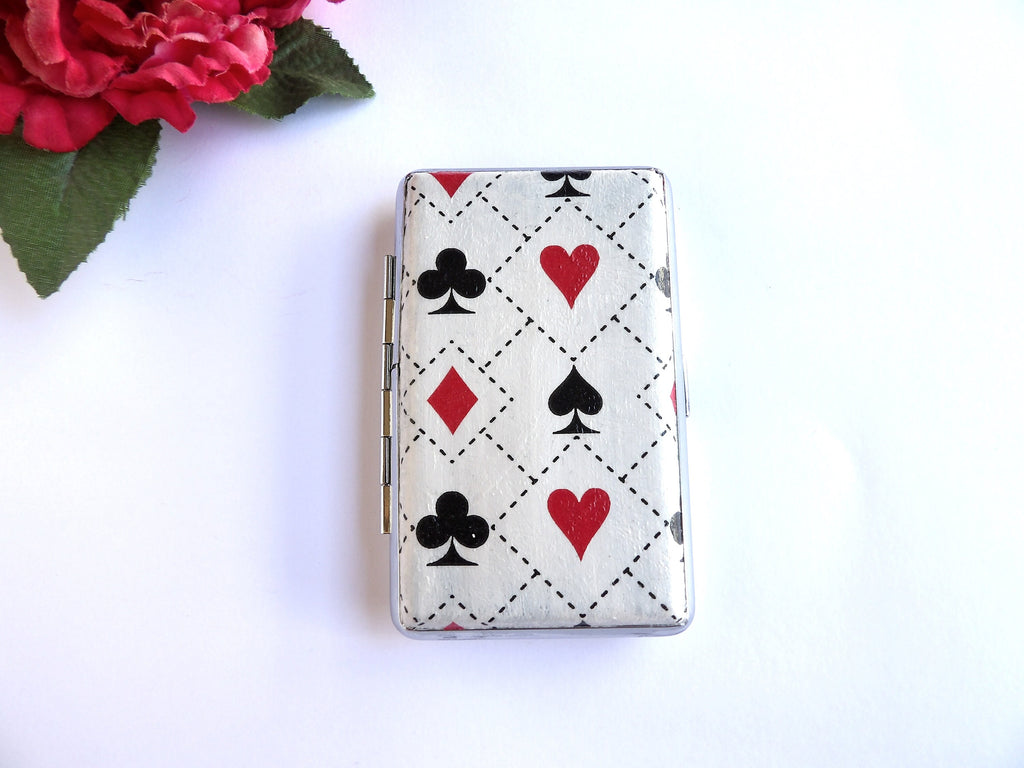 Cigarrette case with poker cards, 100's slim cigarette box, Playing card pattern, business card case, elegant gift for him or her