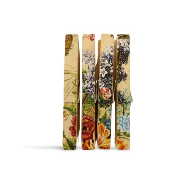 Set of 4 clothes pin magnets, fridge magnet, office clips, memo organizer, vintage clothespin, decorated clips, teacher gift, photo holder
