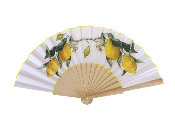 Lemon Hand Fan, Citric Folding Fan, Wedding Hand Fan, Scllop Handheld fan, Bride Hand Fan, Summer Accessory, Gift for Her