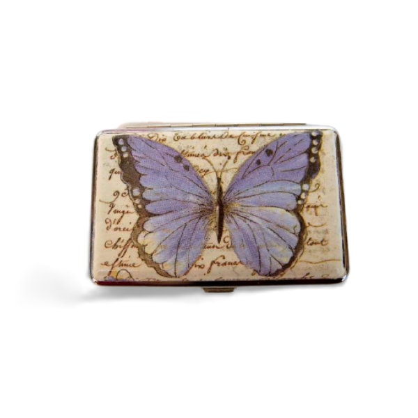 Butterfly slim cigarette case, business card holder, cigarrette holder, credit card box, women wallet, floral gift for her, metal case
