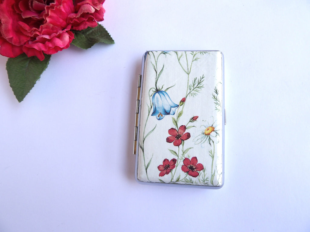 Wild flowers cigarrette case, 100s slim cigarette box, Gentle floral pattern case, business card case, elegant gift for her, thin case