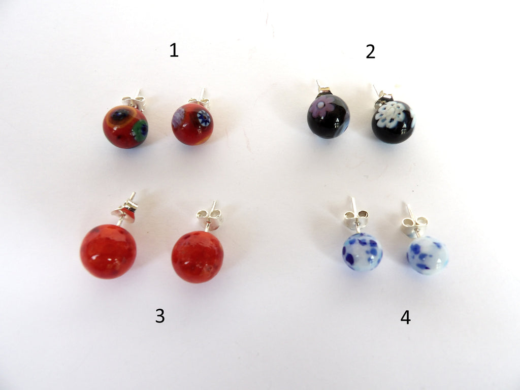Murano Glass Stud Earrings, Millefiori Earrings, Round Bead Minimalistic Earrings,  Handmade Murano, Murano Jewerly Art