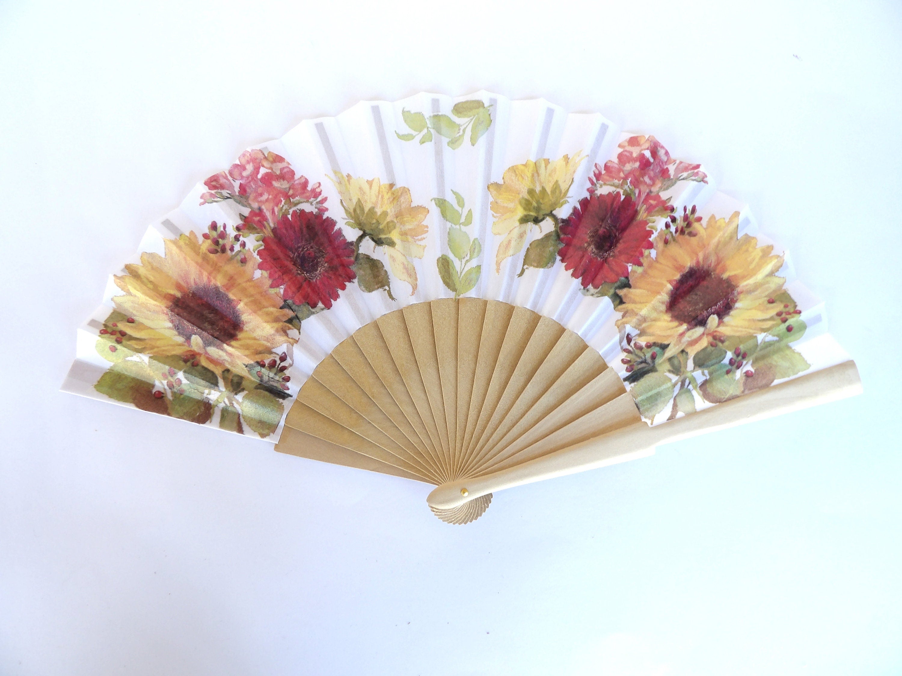 Gerbera Daisy Hand Fan, Sunflower Holding Fan, Evening or Wedding Dress Accessory, Spanish Hand Fan, Wedding Favor, Contemporary Fan